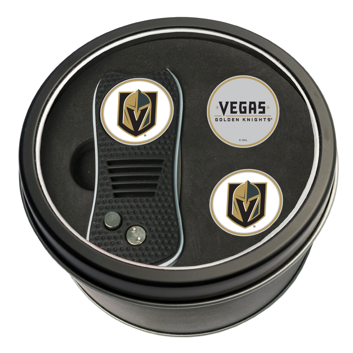 Vegas Golden Knights Switchblade divot tool and ball marker tin gift set