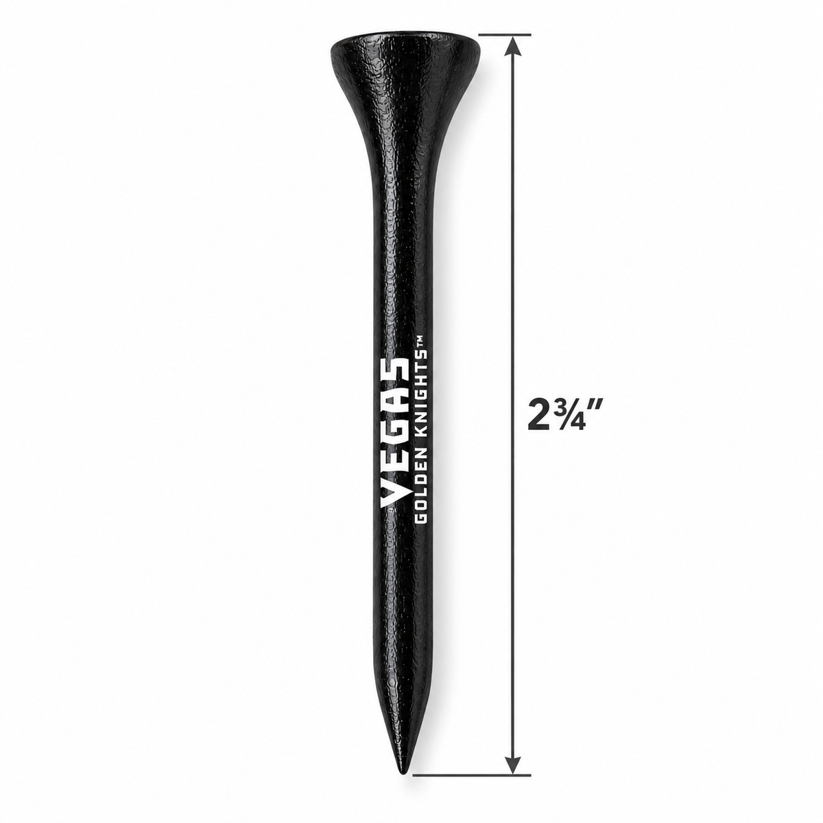 Black Vegas Golden Knights golf tee with a 2¾-inch height measurement.