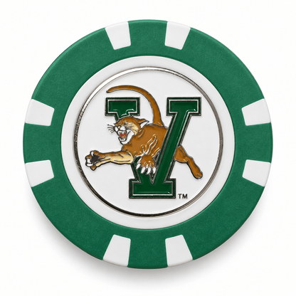 Vermont Catamounts poker chip front with green V logo