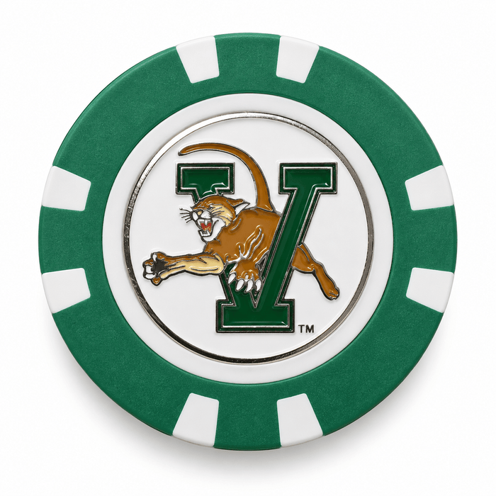 Vermont Catamounts poker chip front with green V logo