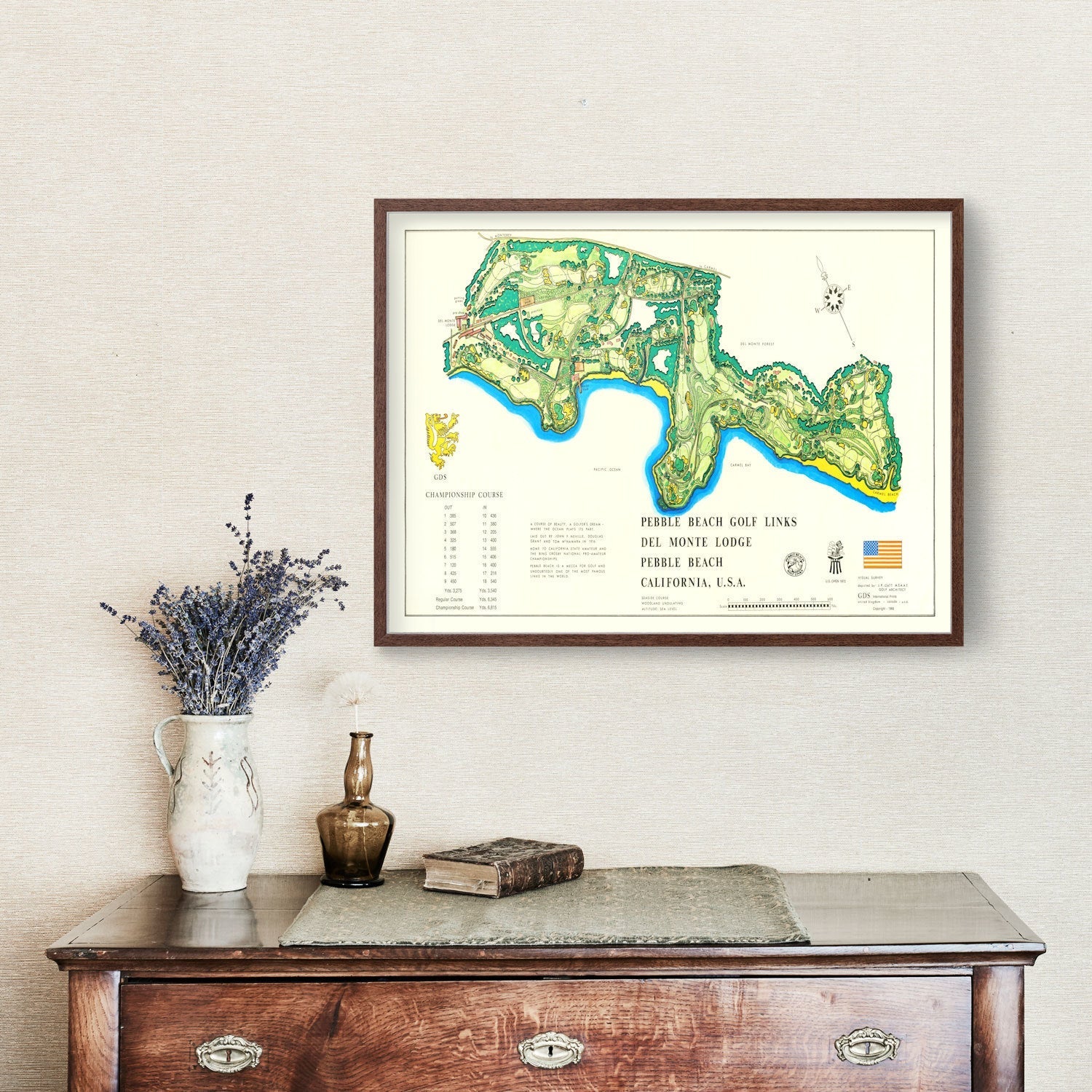 Vintage Map of Pebble Beach Golf Links, 1968 - Unframed Print 18" x 12" - Club Rehab
