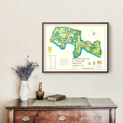 Vintage Map of Pebble Beach Golf Links, 1968 - Unframed Print 18" x 12" - Club Rehab