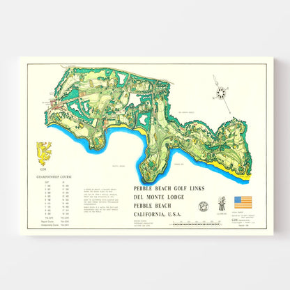 Vintage Map of Pebble Beach Golf Links, 1968 - Unframed Print 18" x 12" - Club Rehab