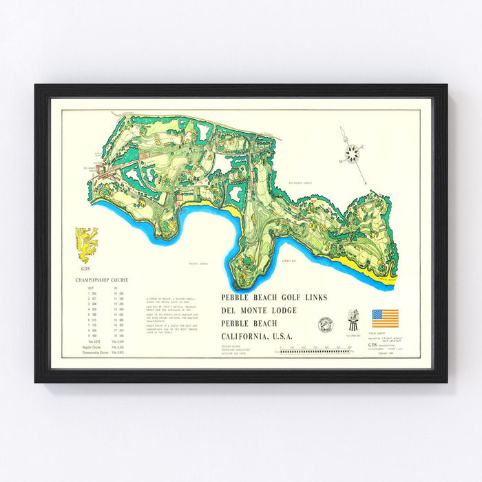 Vintage Map of Pebble Beach Golf Links, 1968 - Unframed Print 18" x 12" - Club Rehab