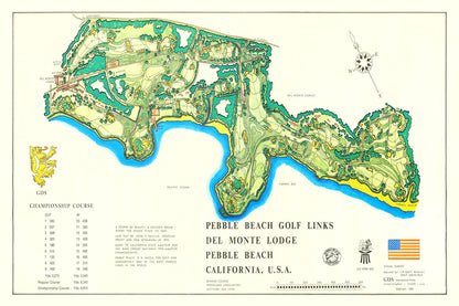 Vintage Map of Pebble Beach Golf Links, 1968 - Unframed Print 18" x 12" - Club Rehab