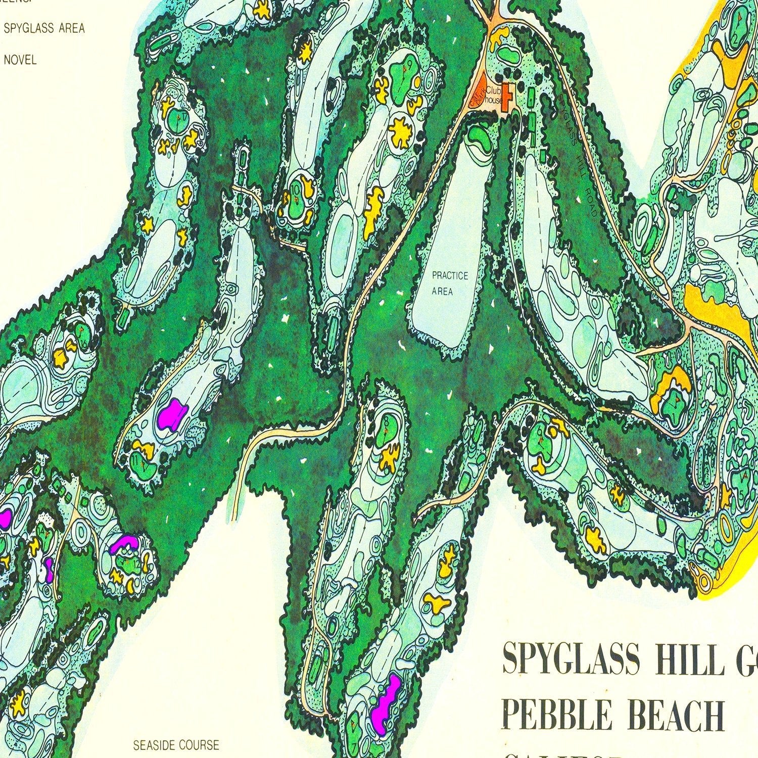 Vintage Map of Spyglass Hill Golf Course, 1974 - Unframed Print 18" x 12" - Club Rehab