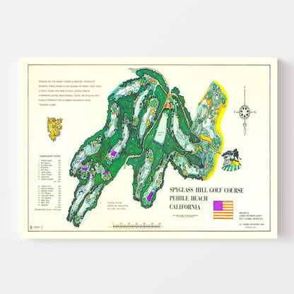 Vintage Map of Spyglass Hill Golf Course, 1974 - Unframed Print 18" x 12" - Club Rehab