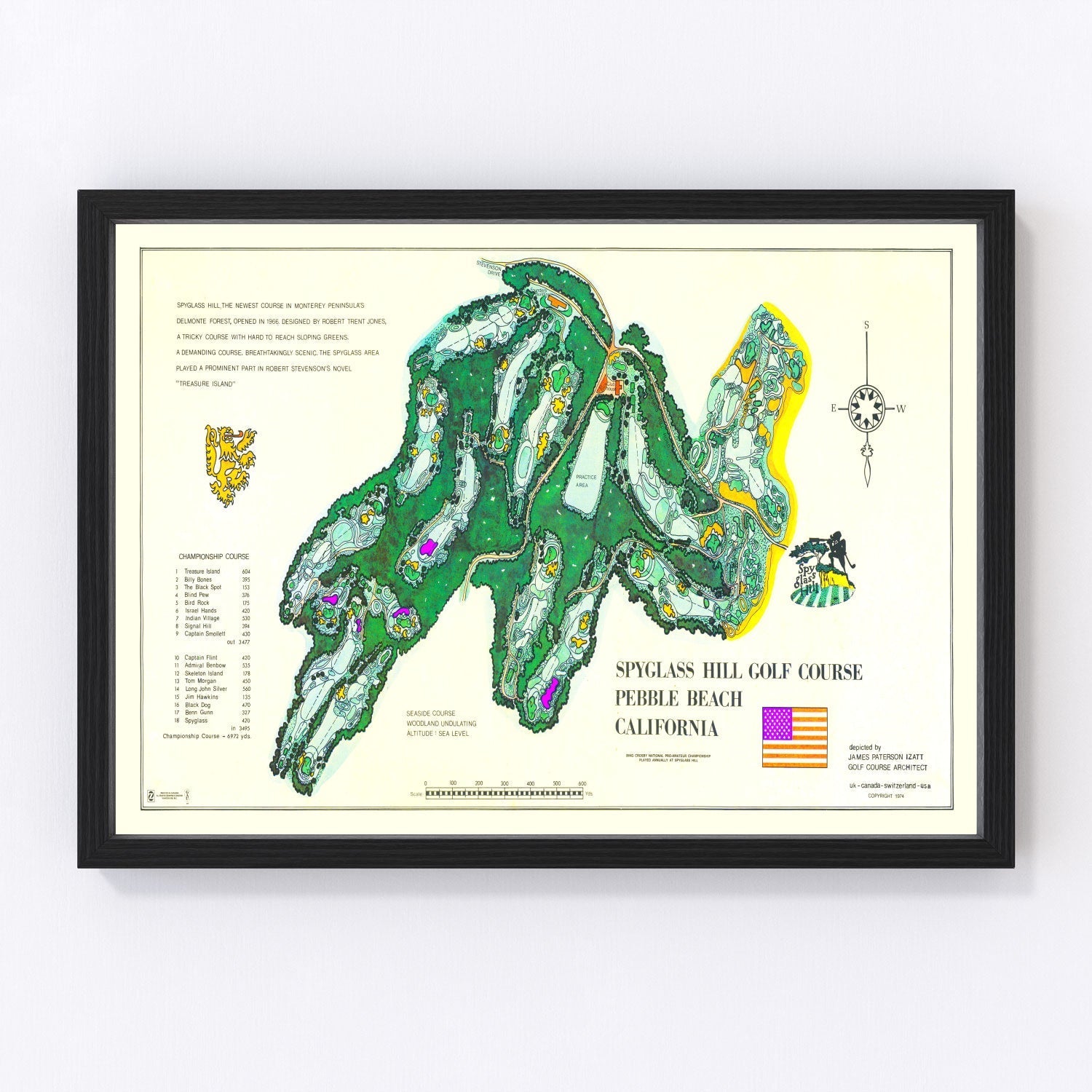 Vintage Map of Spyglass Hill Golf Course, 1974 - Unframed Print 18" x 12" - Club Rehab