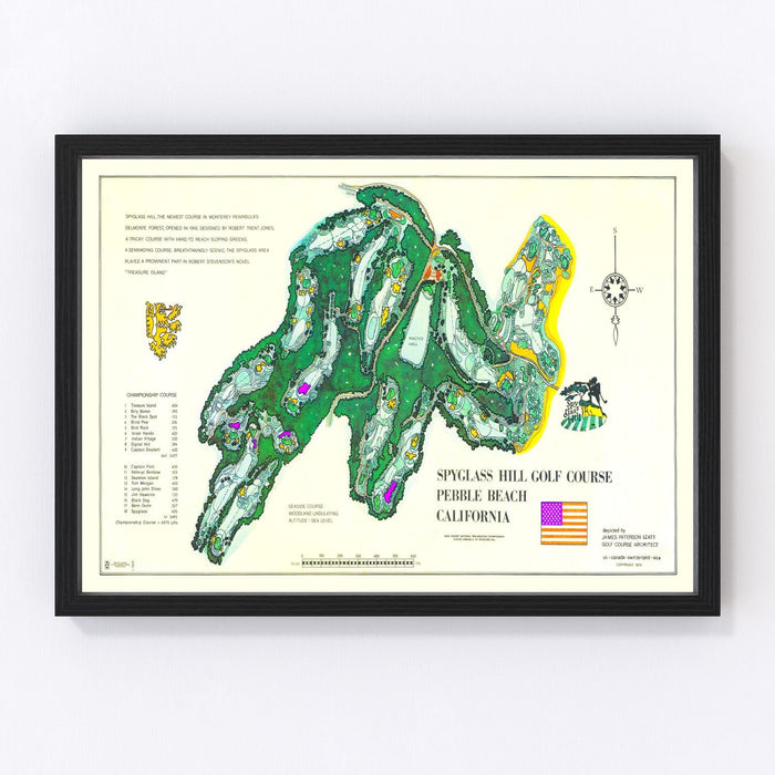 Vintage Map of Spyglass Hill Golf Course, 1974 - Unframed Print 18" x 12" - Club Rehab