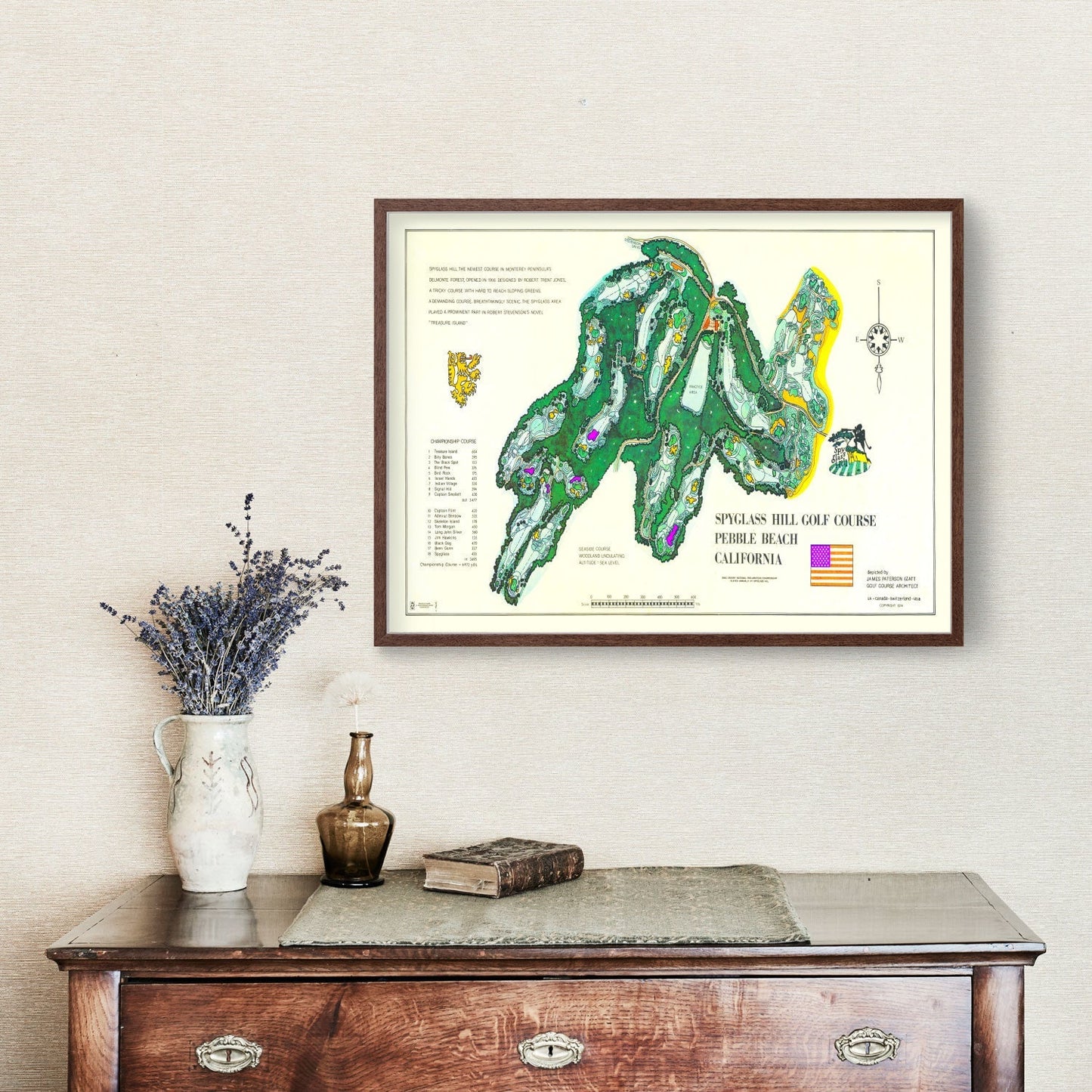 Vintage Map of Spyglass Hill Golf Course, 1974 - Unframed Print 18" x 12" - Club Rehab