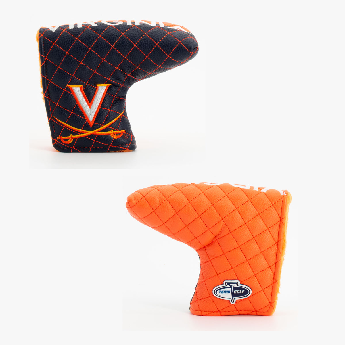 Virginia Cavaliers Split Quilted Blade Putter Cover, offset front and back views