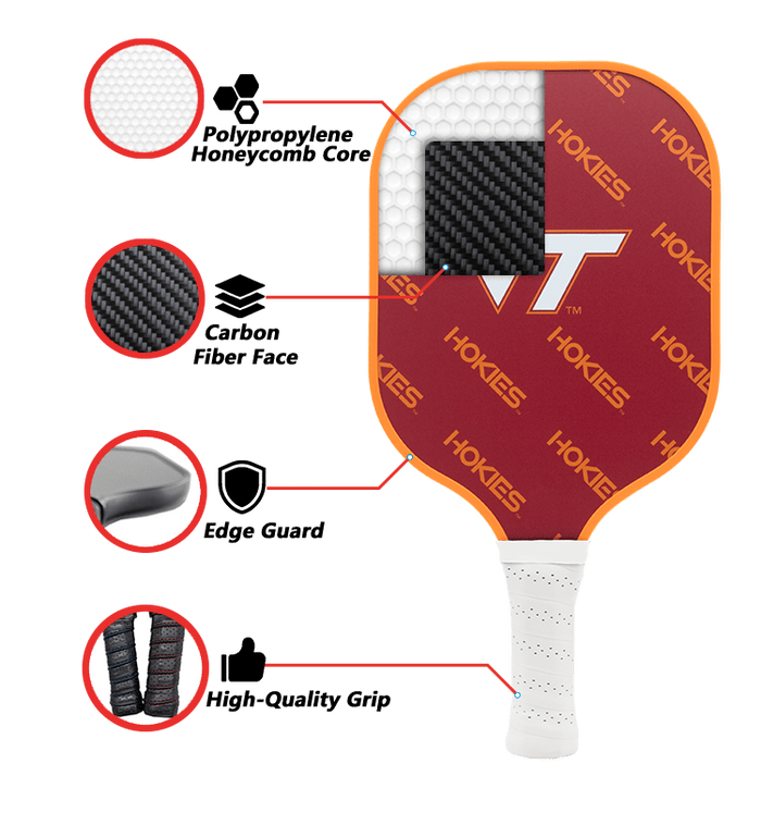 Virginia Tech Hokies Pickleball Paddle | Carbon Fiber Face | 12mm Core - Club Rehab