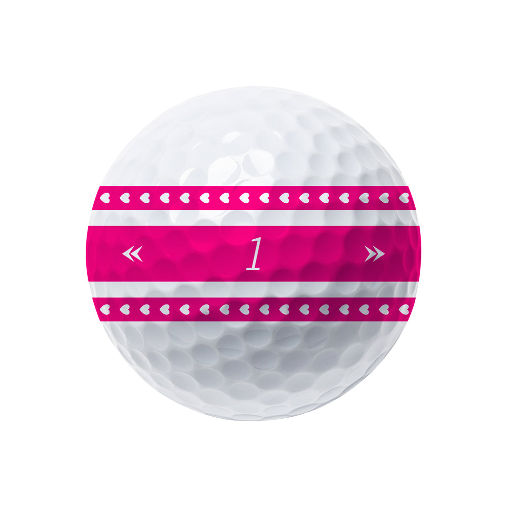 Volvik BCRF Vista3 Pink 360 golf ball with pink heart pattern and number one