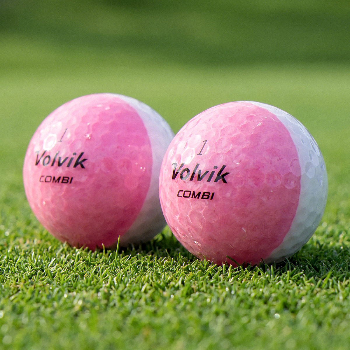 Volvik BCRF Crystal Combi Pink golf ball close-up