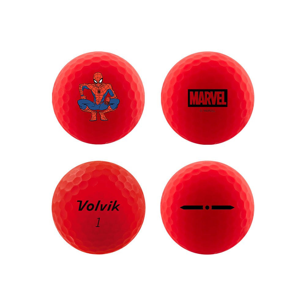 Volvik Marvel Spider-Man Vimat golf balls showing four sides