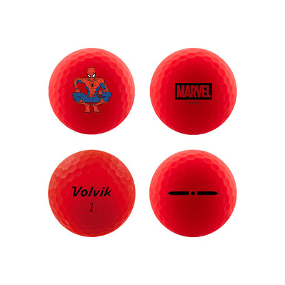 Volvik Marvel Spider-Man Vimat golf balls showing four sides