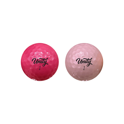 Volvik BCRF Unity golf balls in two pearl-finish pink colors
