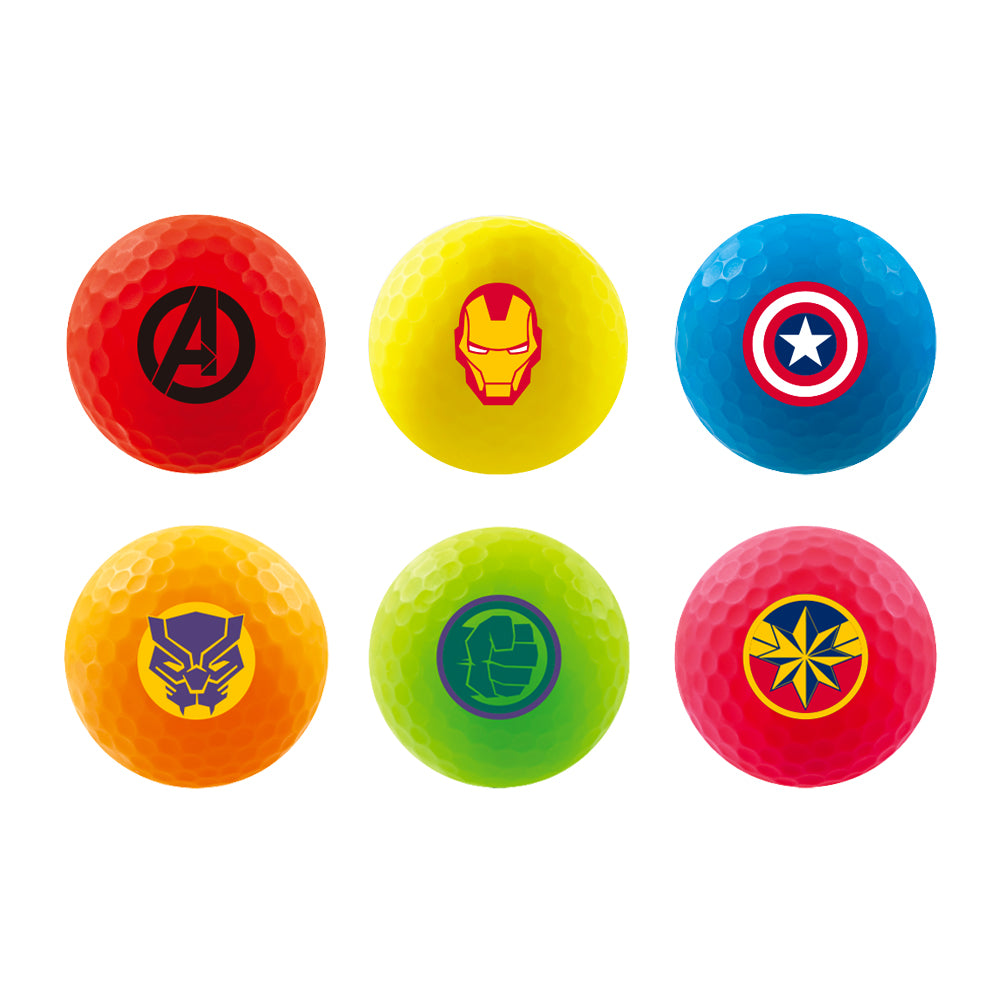 Volvik Six Marvel Avengers Vimat golf balls in assorted hero colors