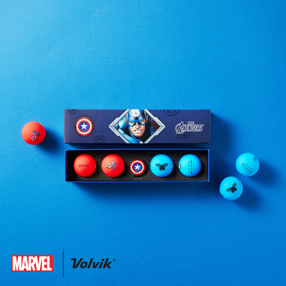 Volvik Captain America Vivid Soft four-ball gift set with marker and hat clip