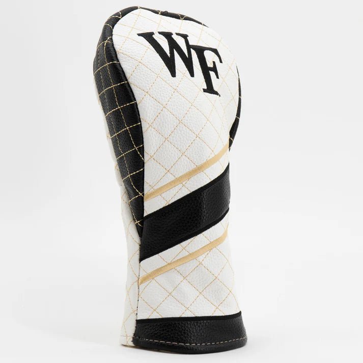 Golf club head cover with quilted pattern and 'WF' branding on a white background