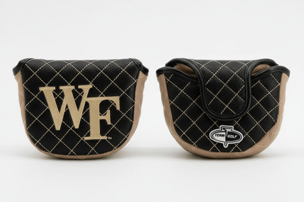 Two golf club covers with 'WF' logo on a white background