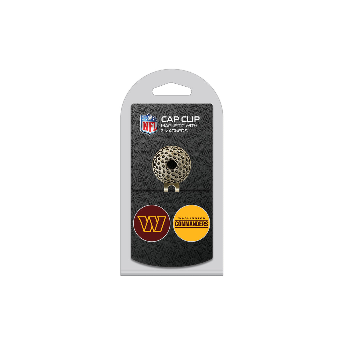 Washington Commanders hat clip with two golf ball markers