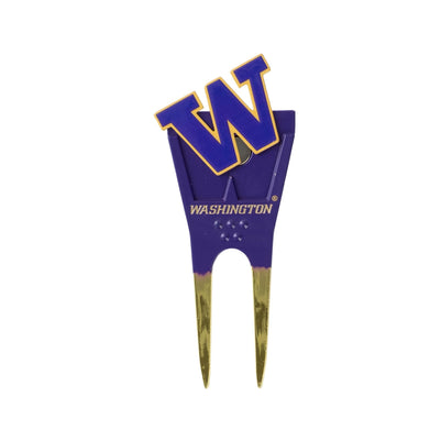 Washington Huskies divot tool: shaped marker lifted