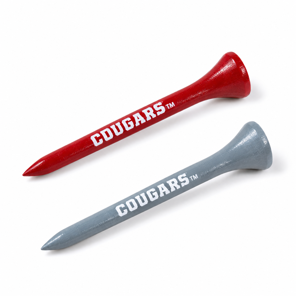 Washington State Cougars golf tees in crimson and gray with team lettering.