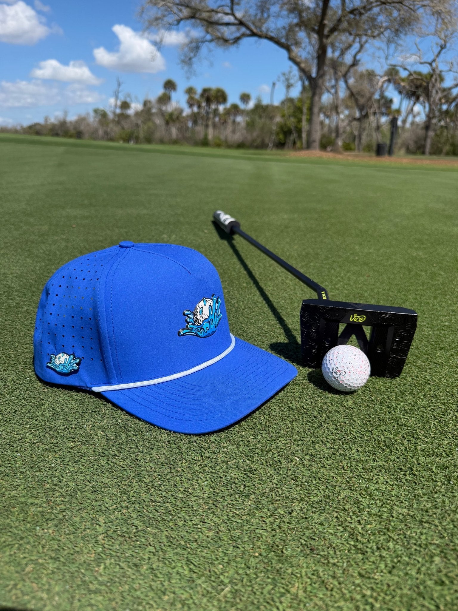 Water Ball Golf Hat | Snapback Cap | Built-in Magnetic Ball Marker Holder + Marker Included | Adjustable Blue - Club Rehab
