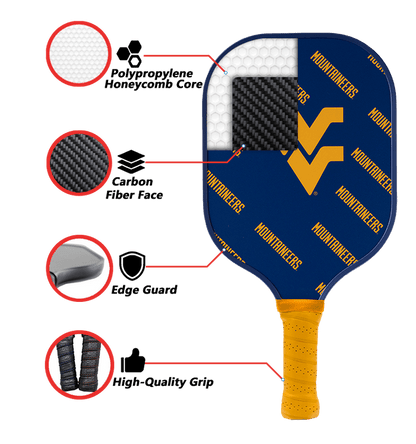 West Virginia Mountaineers Pickleball Paddle | Carbon Fiber Face | 12mm Core - Club Rehab