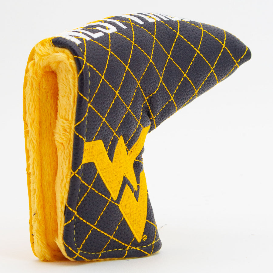 West Virginia Mountaineers split quilted blade putter cover: original opening and lining detail
