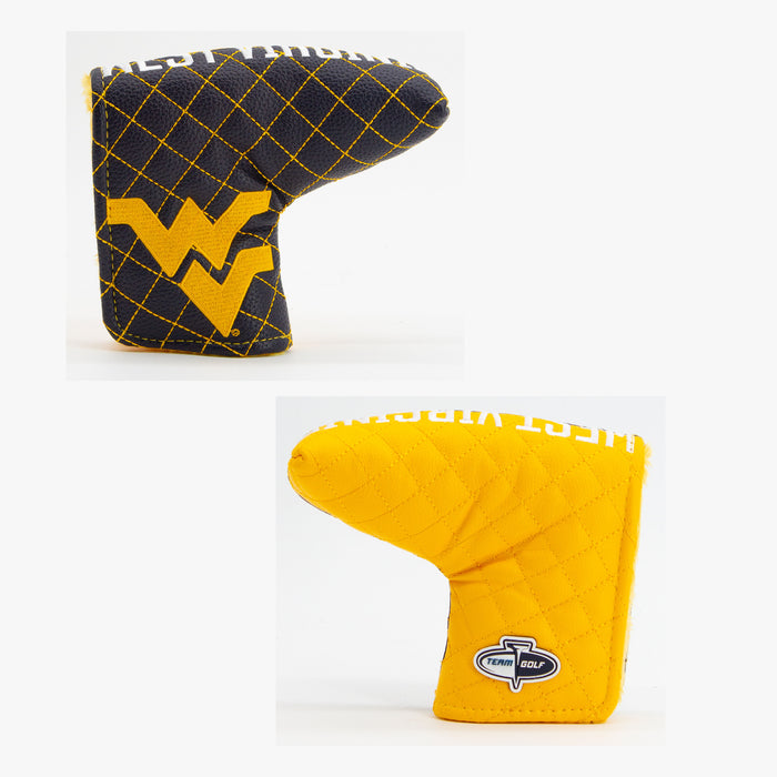 West Virginia Mountaineers Split Quilted Blade Putter Cover, offset front and back views