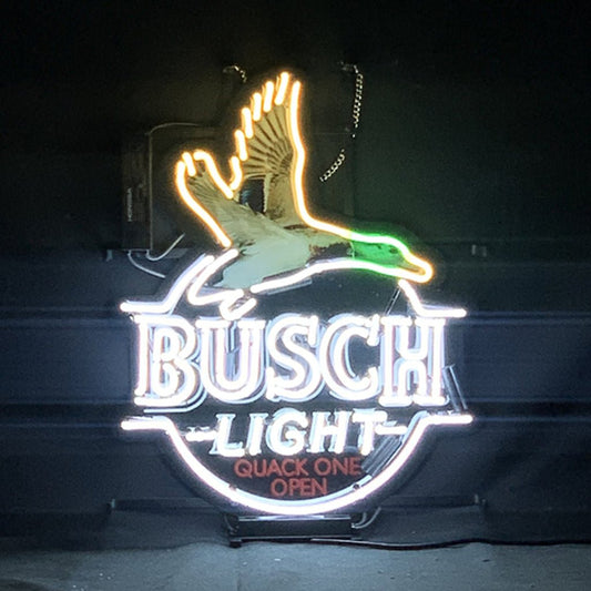 White Busch Light Flying Duck Quack One Open Neon Signs - Club Rehab
