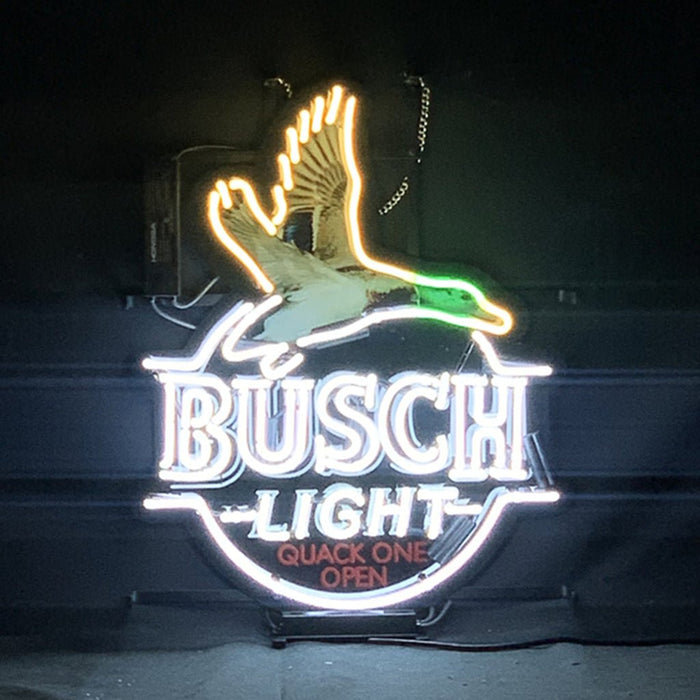 White Busch Light Flying Duck Quack One Open Neon Signs - Club Rehab