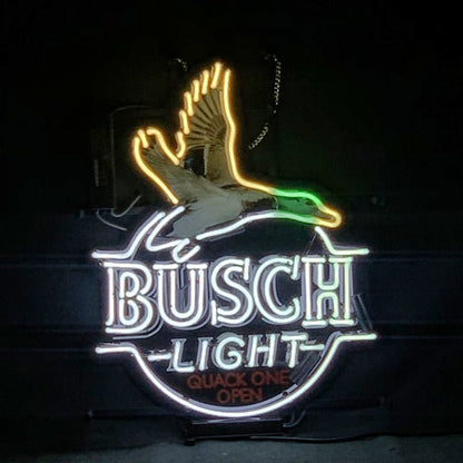 White Busch Light Flying Duck Quack One Open Neon Signs - Club Rehab