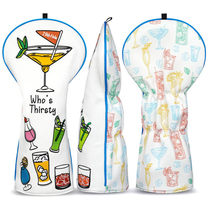 Cocktail drink themed golf driver headcover front side and back view