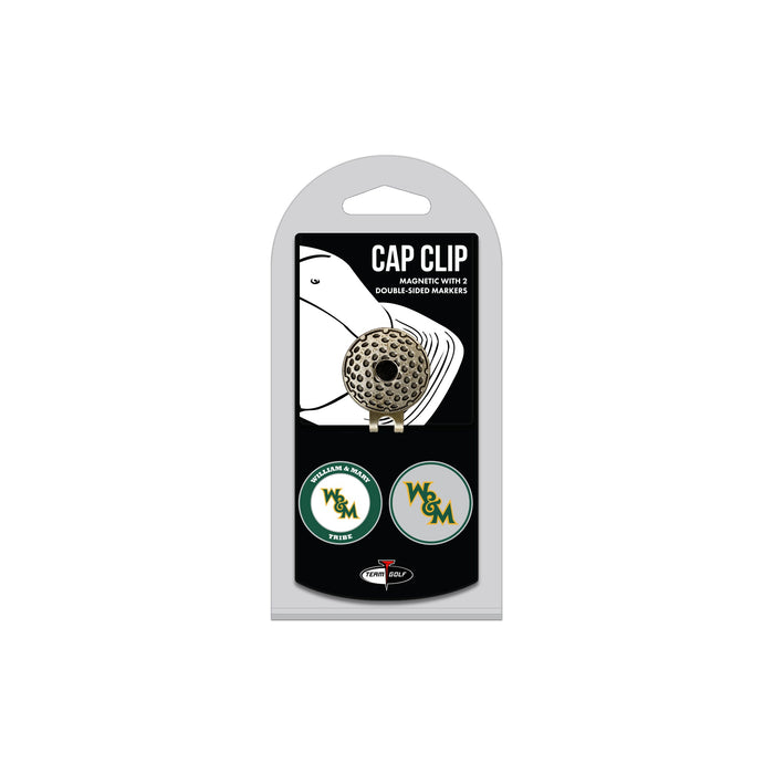 William & Mary Tribe hat clip with two golf ball markers