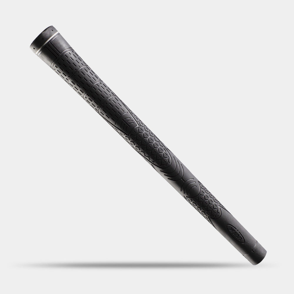 Black Winn D2R rubber golf grip, official manufacturer family photo; size is not identified in the image