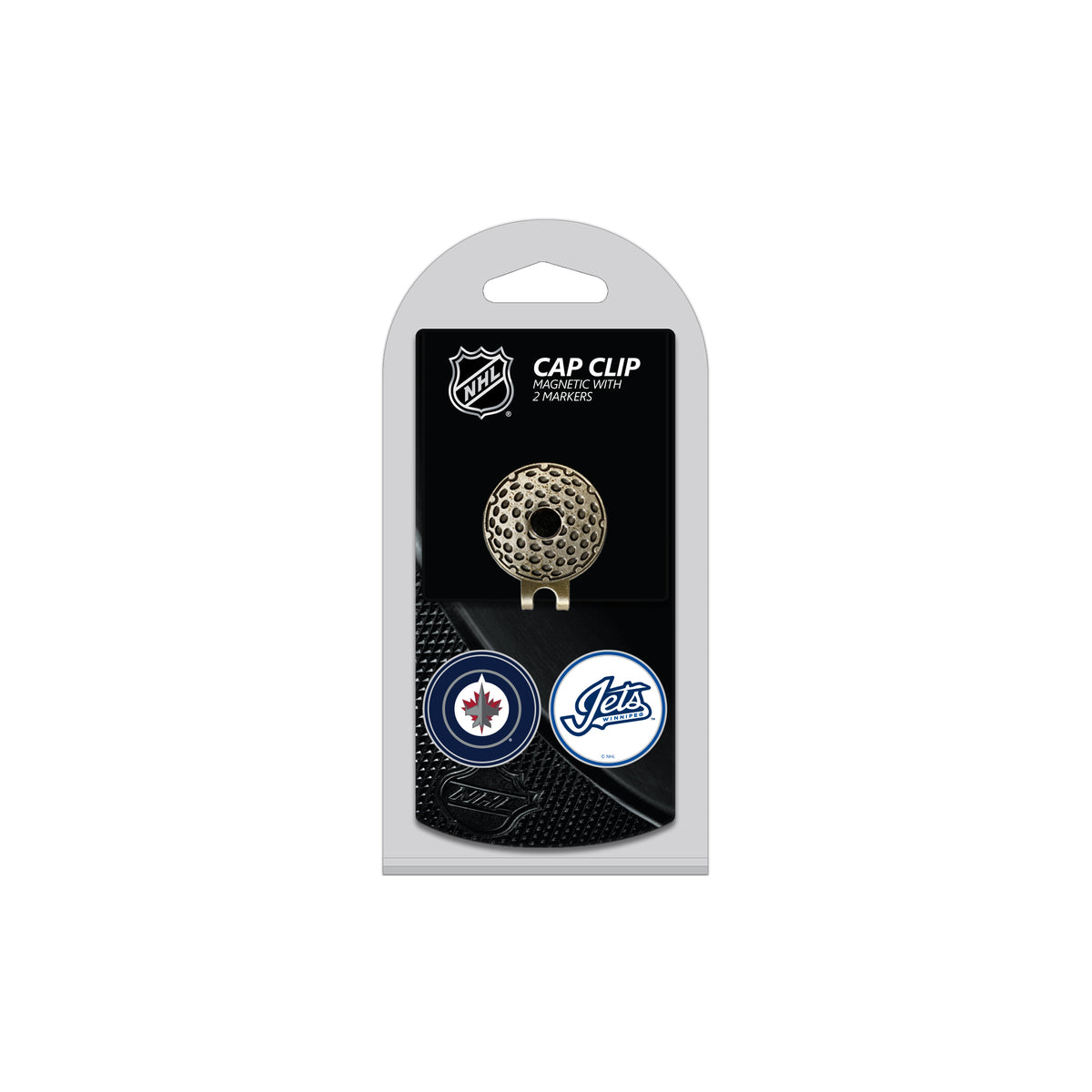 Winnipeg Jets hat clip with two golf ball markers