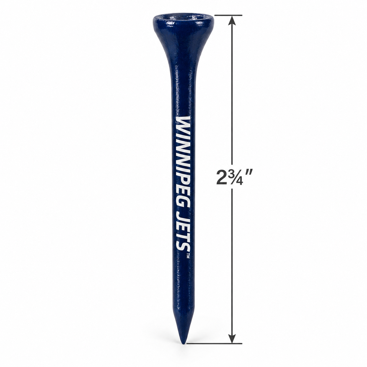 Navy Winnipeg Jets golf tee with a 2¾-inch height measurement.