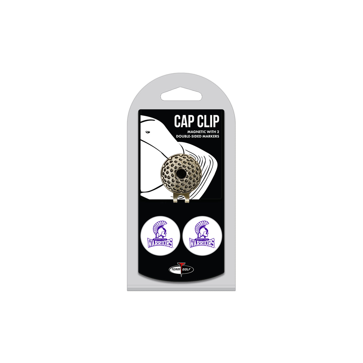 Winona State hat clip with two golf ball markers