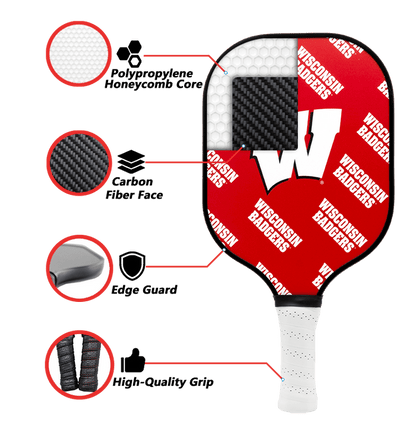 Wisconsin Badgers Pickleball Paddle | Carbon Fiber Face | 12mm Core - Club Rehab