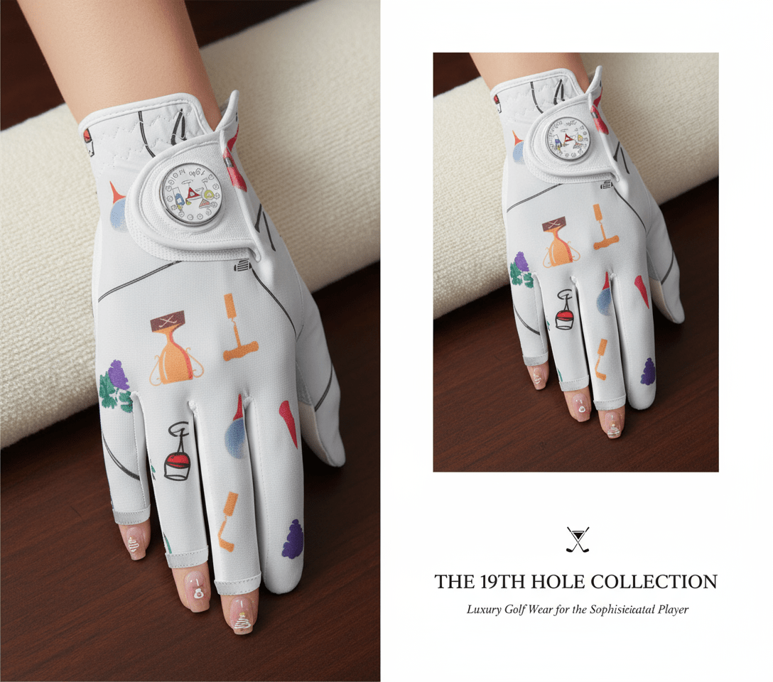 Women’s All - Weather Golf Glove with Ball Marker – Stylish Half - Finger Design - Orange S - Worn on Left Hand - Club Rehab