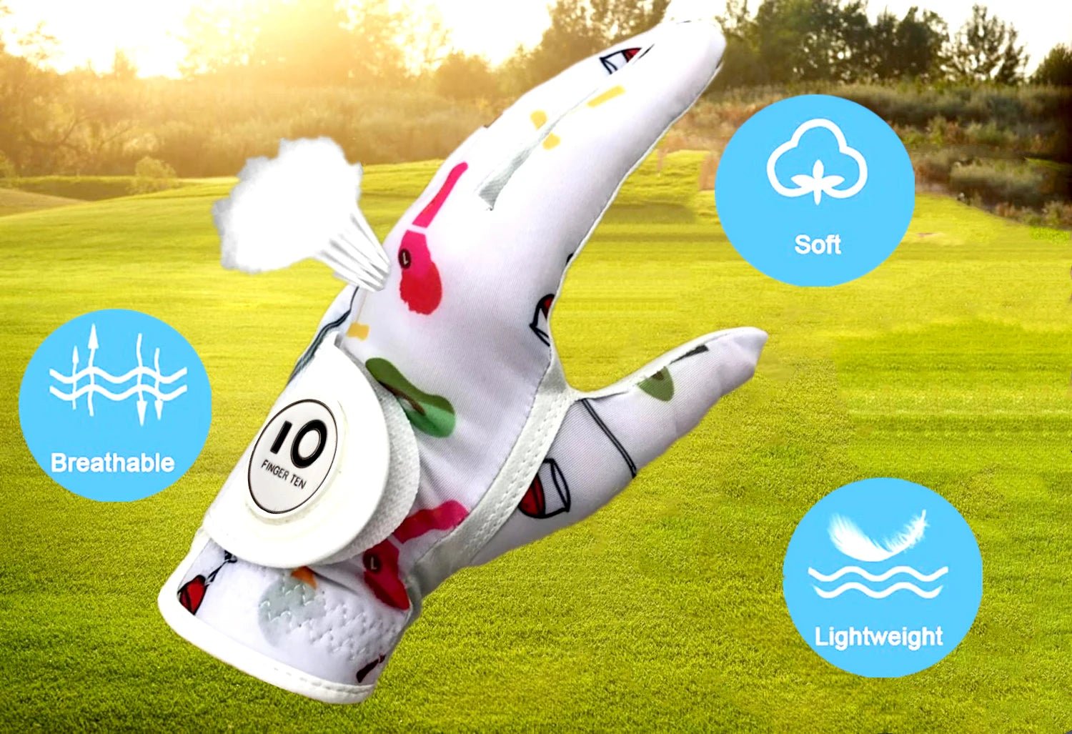 Women’s All - Weather Golf Glove with Ball Marker – Stylish Half - Finger Design - Purple S - Worn on Left Hand - Club Rehab