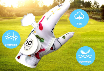 Women’s All - Weather Golf Glove with Ball Marker – Stylish Half - Finger Design - Purple S - Worn on Left Hand - Club Rehab
