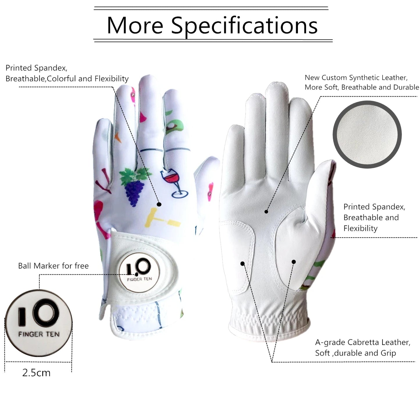 Women’s All - Weather Golf Glove with Ball Marker – Stylish Half - Finger Design - Purple S - Worn on Left Hand - Club Rehab