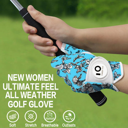 Women’s All - Weather Golf Glove with Ball Marker – Stylish Half - Finger Design - Purple S - Worn on Left Hand - Club Rehab