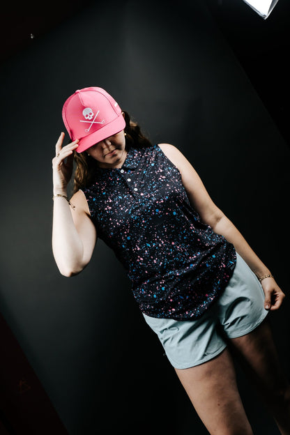 Womens Black Paint Splatter Polo - XS - Club Rehab