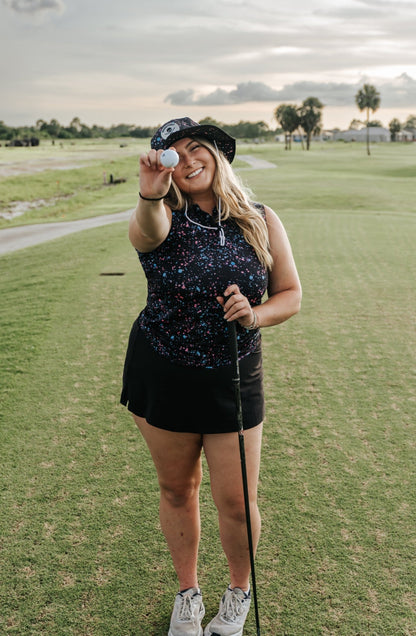 Womens Black Paint Splatter Polo - XS - Club Rehab