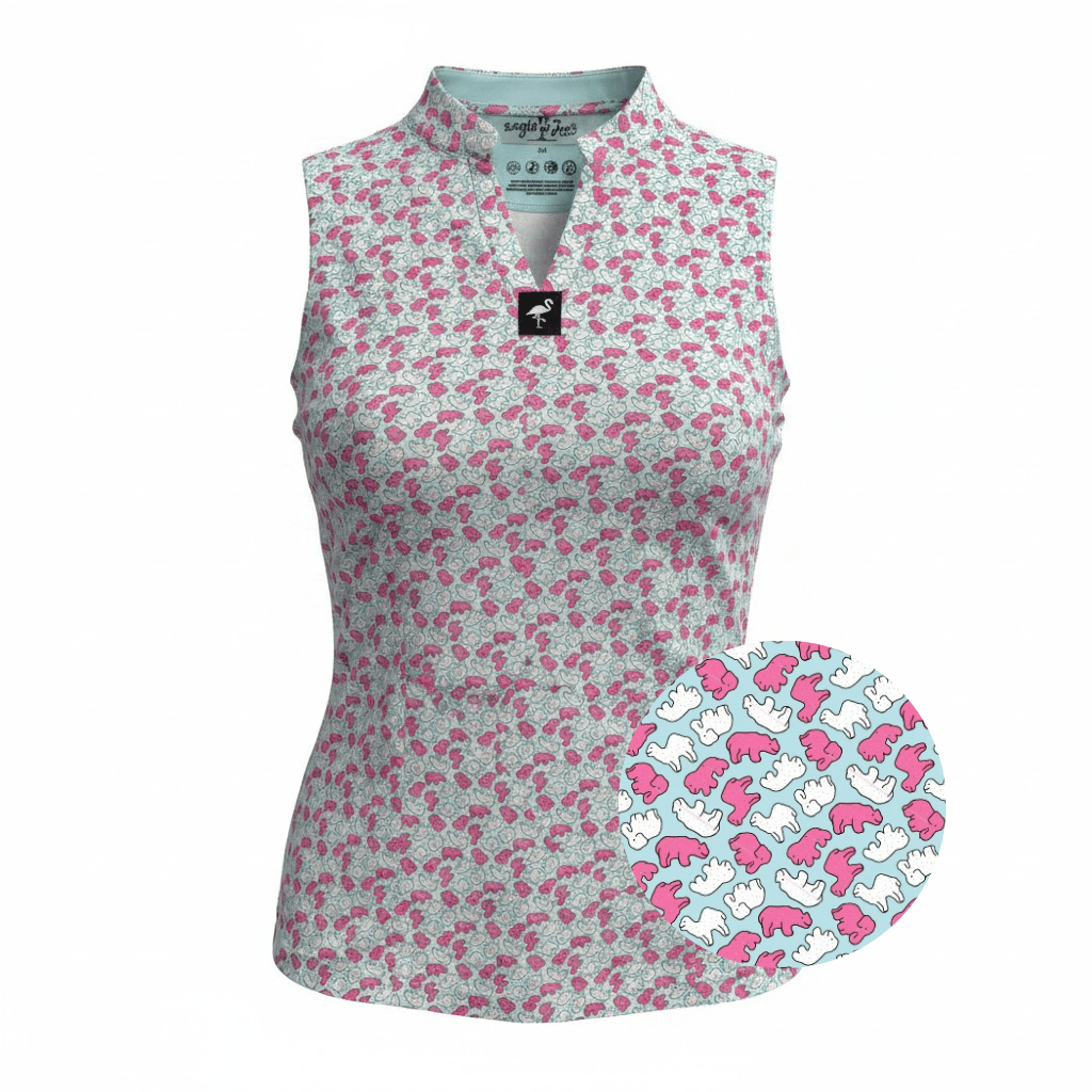 Women's Frosted Animal Cookies Sleeveless Golf Polo | Moisture-Wicking Performance Golf Top - S - Club Rehab